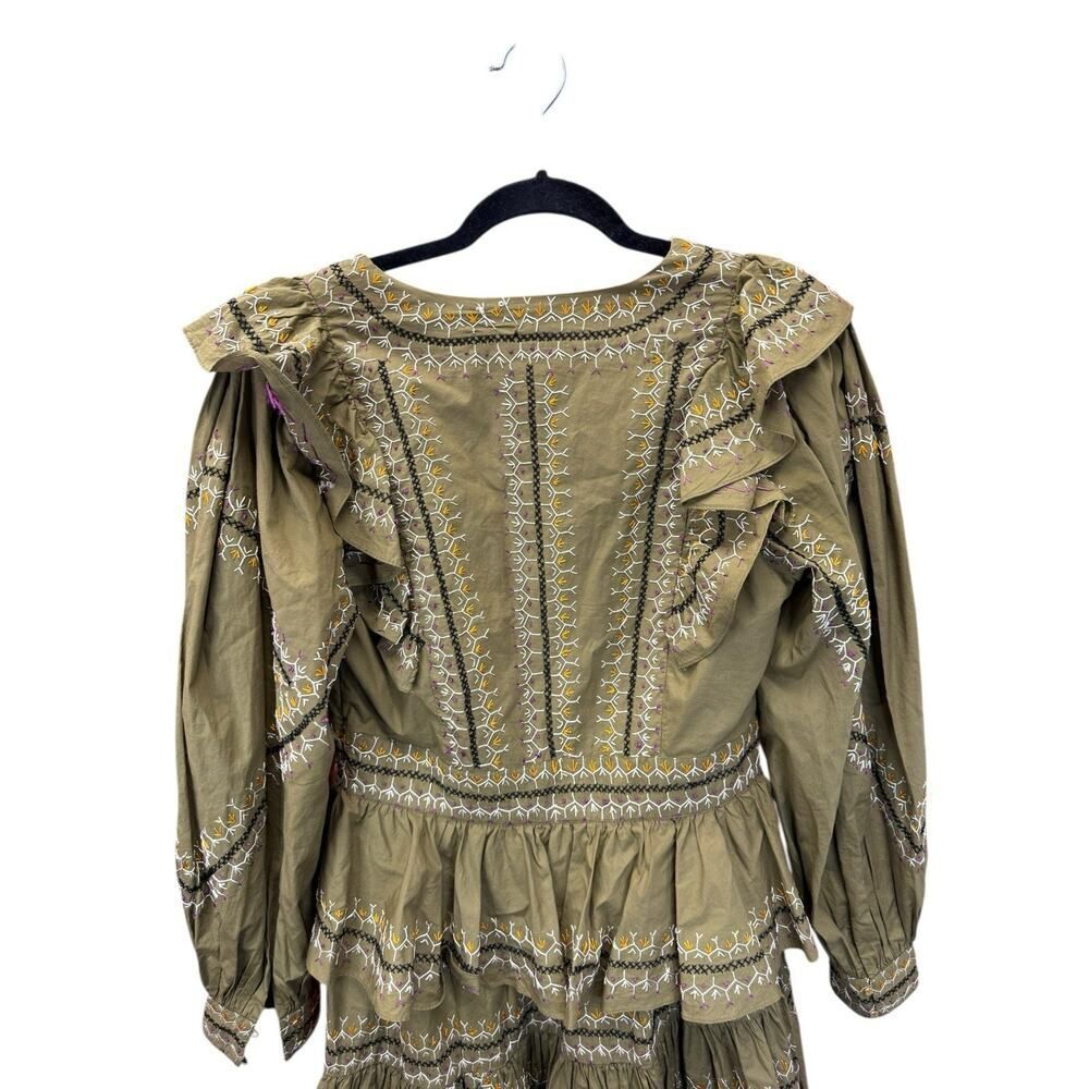 Ulla Johnson Olive Anais Embroidered Ruffle Mini Dress Size 6 Cotton Boho Chic - Picture 9 of 16